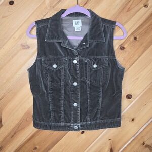 Gap Vest Womens Medium Green Velvet Button Front Collared Grunge Punk Y2K VTG